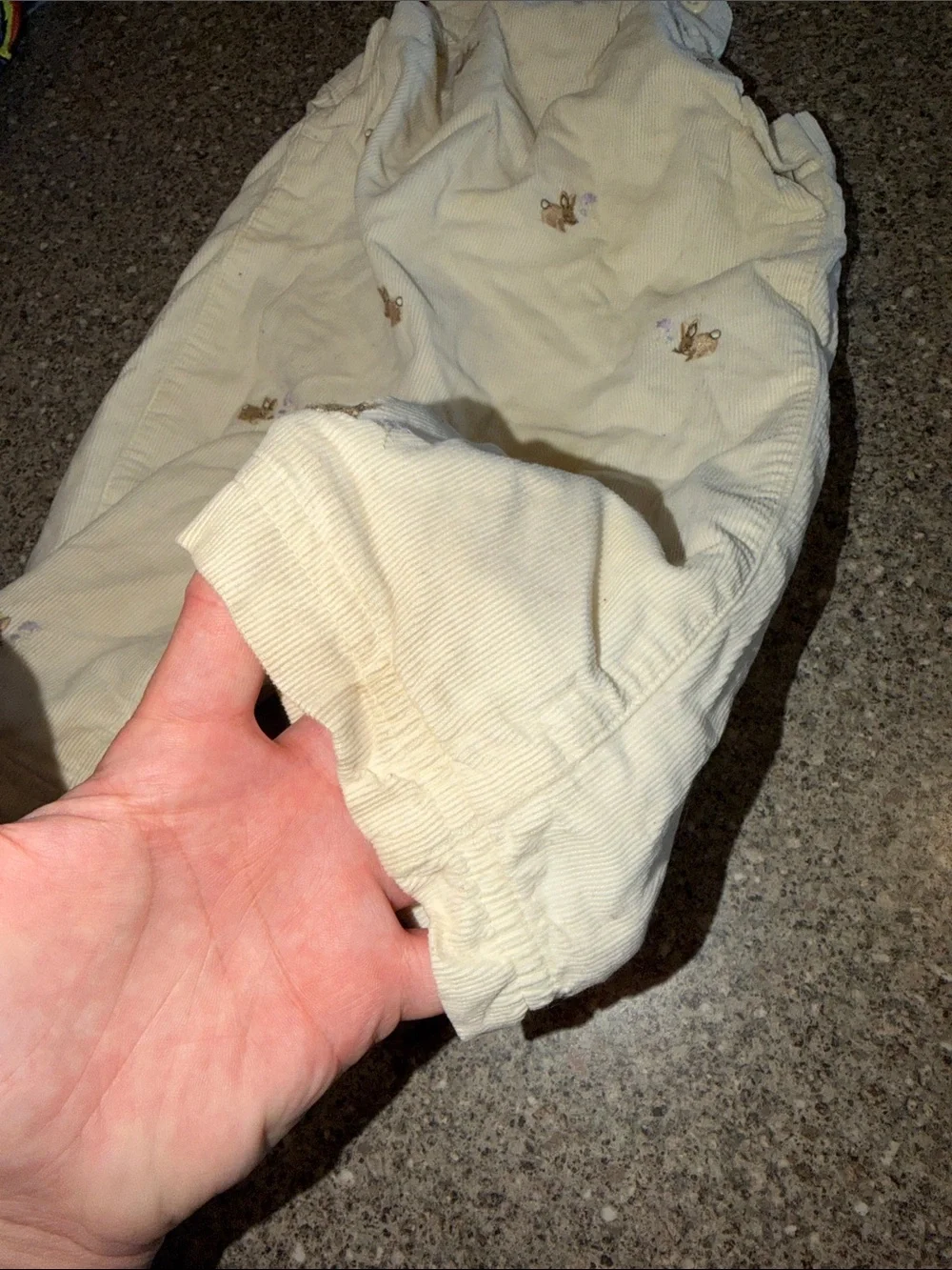 Gymboree Y2k Cream Corduroy Overalls with Bunny Embroidery